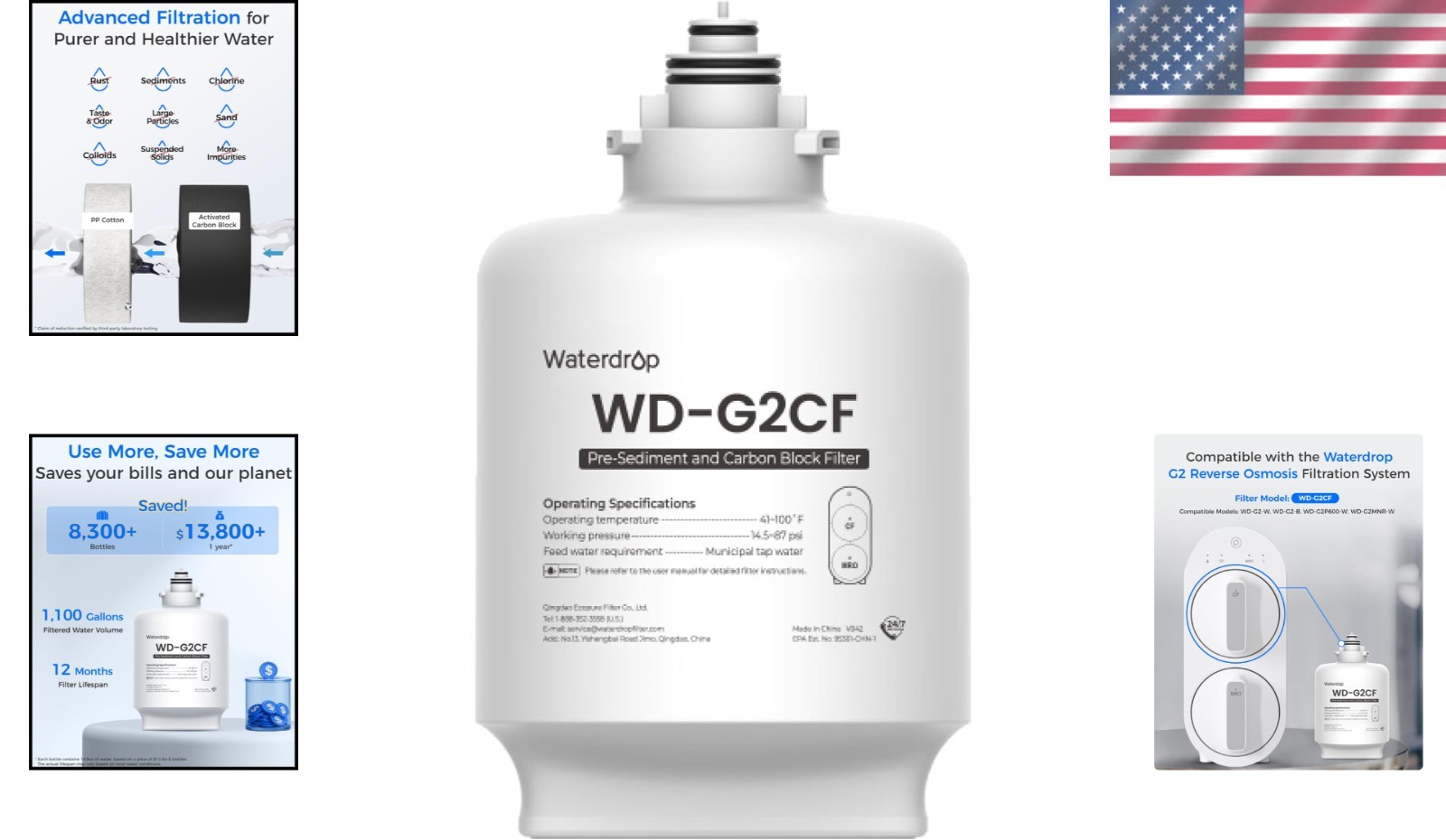 Waterdrop WD-G2CF Filter, Replacement for WD-G2-W, WD-G2-B, WD-G2P600-W Rever