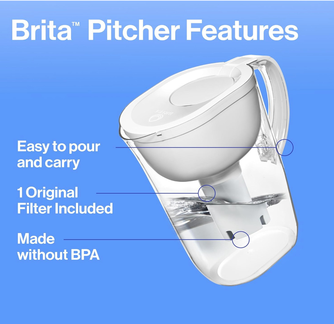 Brita Large 10-Cup Water Filter Pitcher – Bright White | Includes 2 Filters | BP