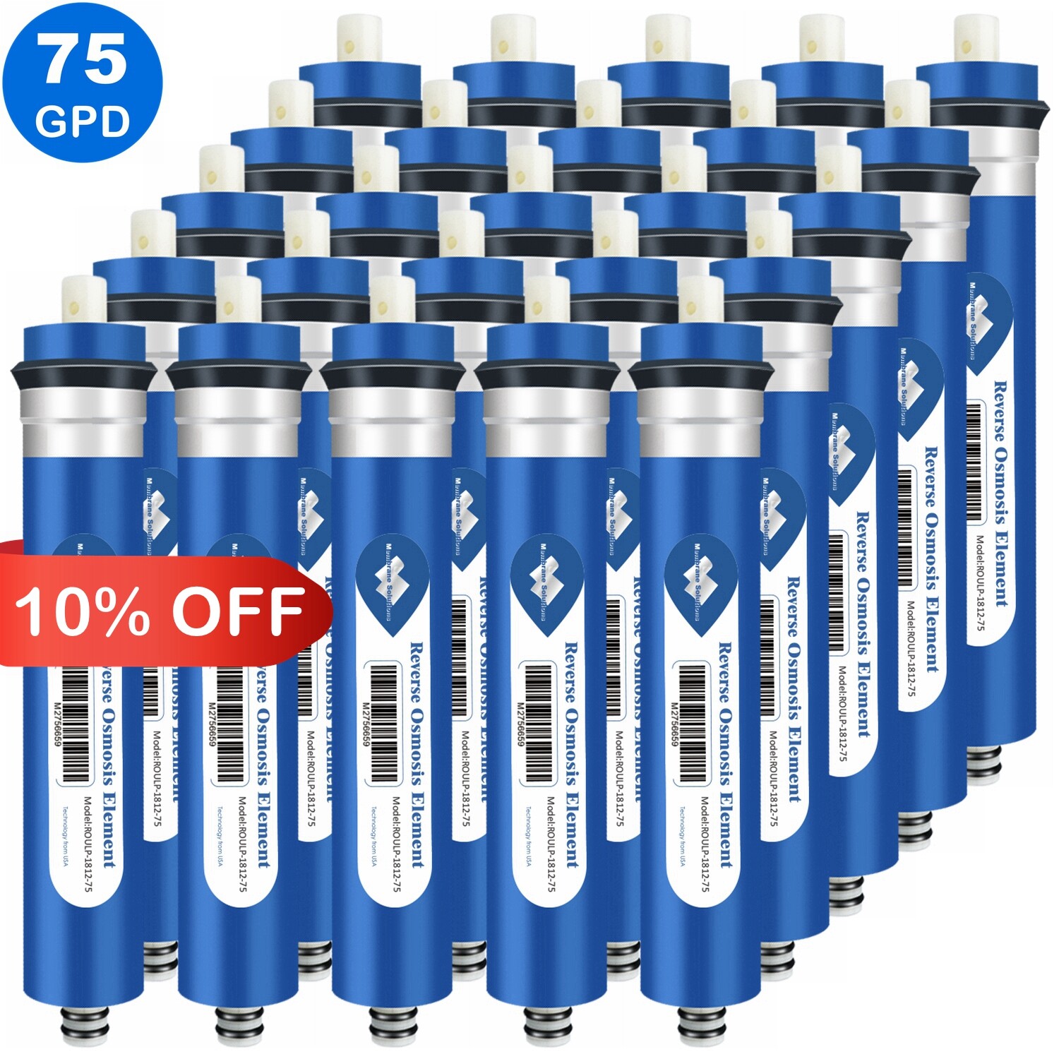 25 Pack 75 GPD RO Membrane 5 Stage Reverse Osmosis System Water Filter Cartridge