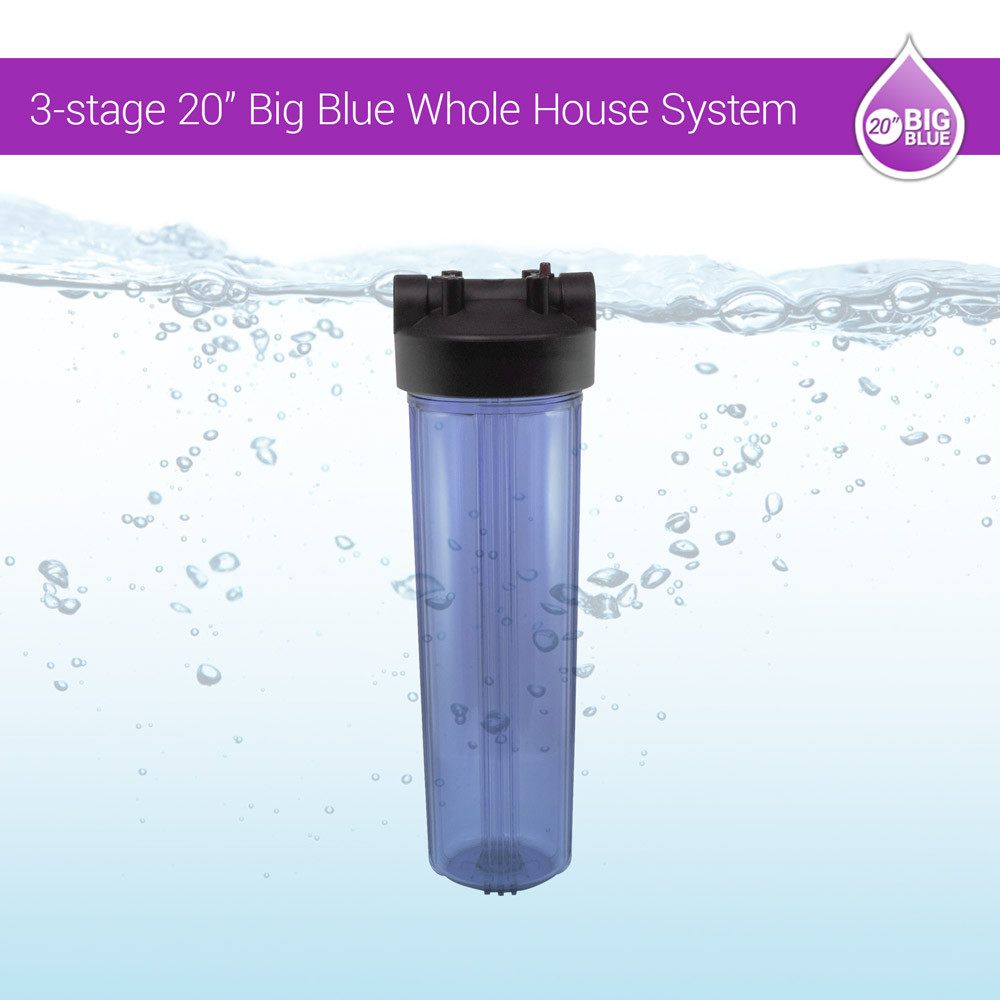 20″ x4.5″ Big Blue Clear Whole House Filter Housing 1″ Ports W/ Pressure Release