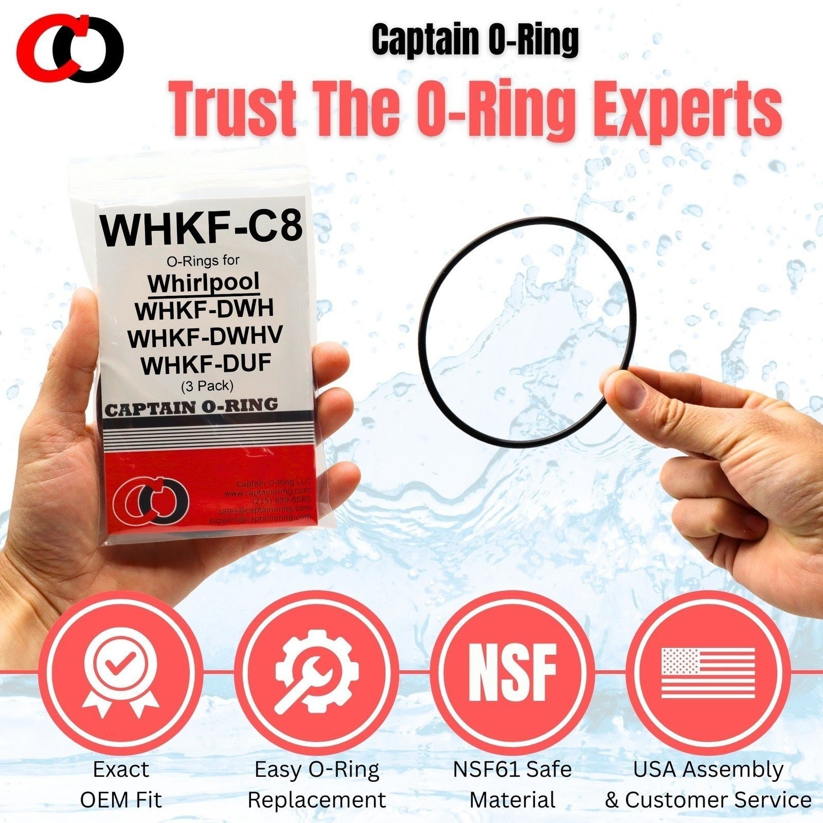 (3 Pack) WHKF-C8 Orings for Whirlpool WHKF-DWHV, DWH, DUF, WHCF-DWHV