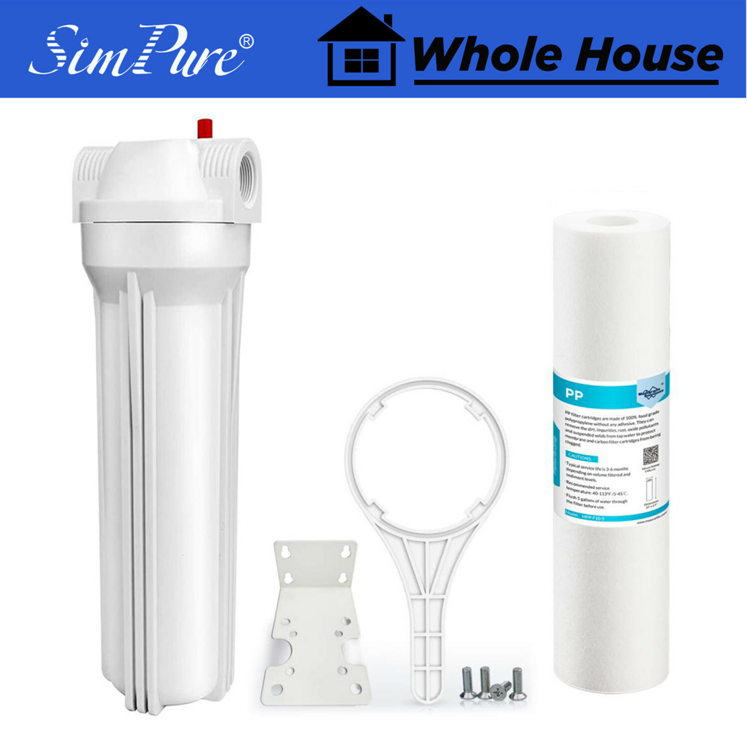 10 Inch Whole House Water Filter Housing System 10″ x 2.5″ PP Sediment Cartridge