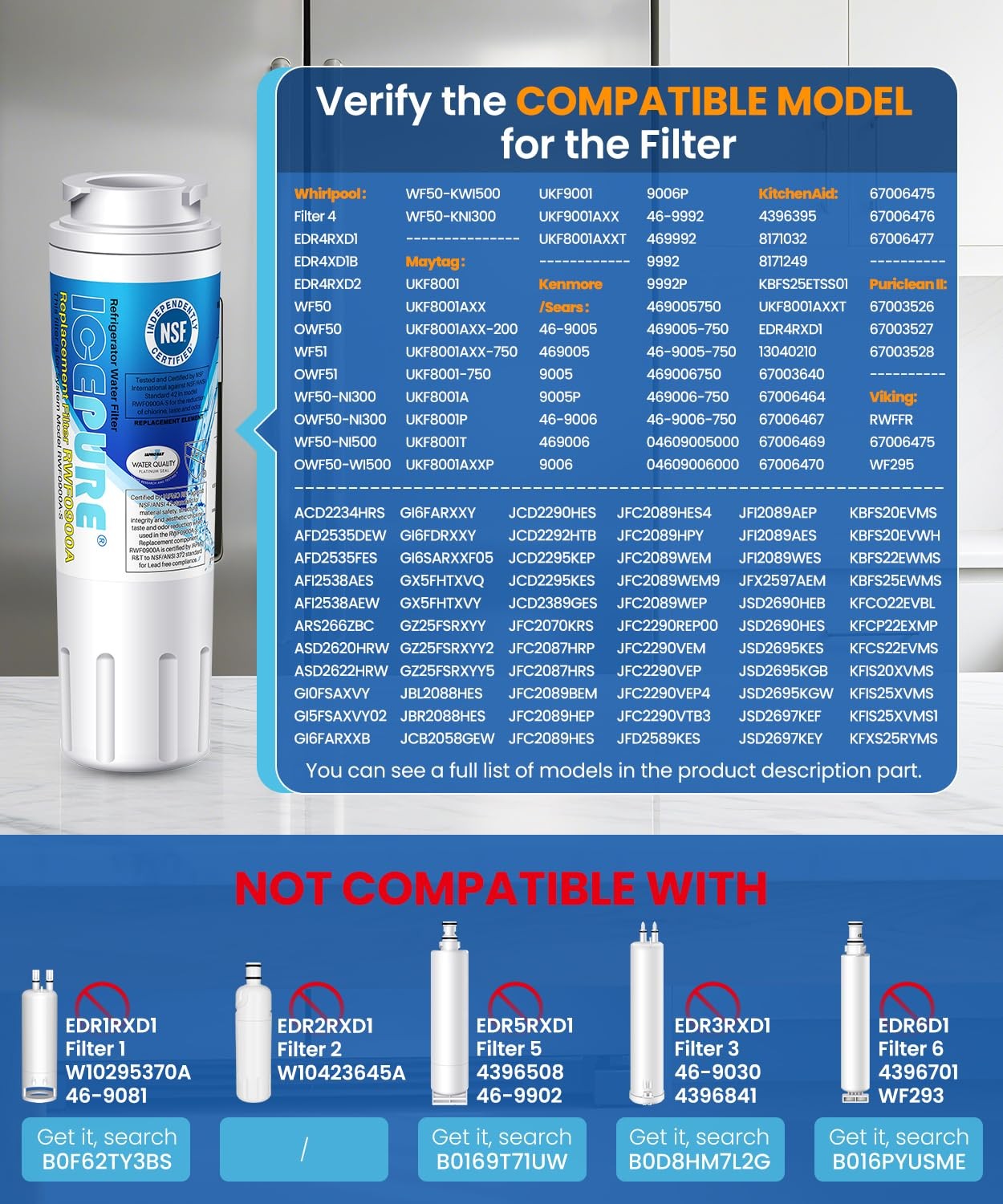 ICEPURE UKF8001 Refrigerator Water Filter 4 Count (Pack of 1), White