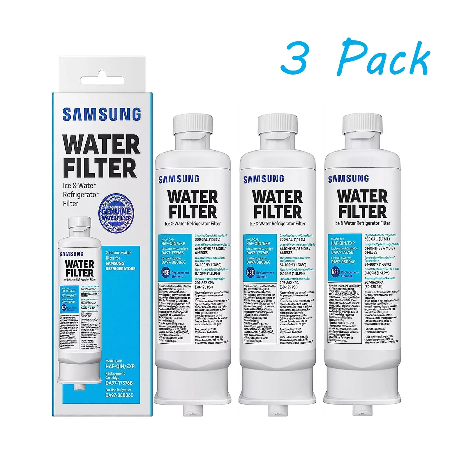 US 3 PACK Samsung DA97-17376B HAF-QIN/EXP REFRIGERATOR Water Filter NEW