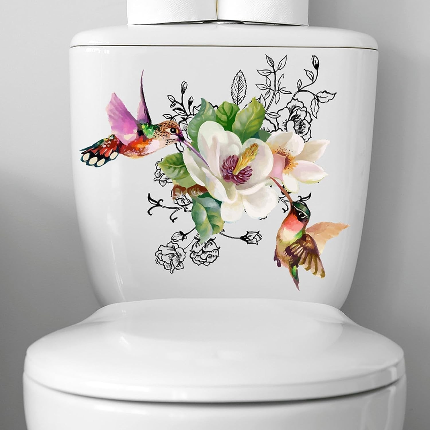 Birds Flowers Butterfly Toilet Seat Lid Stickers, Self-Adhesive Bathroom Wall…