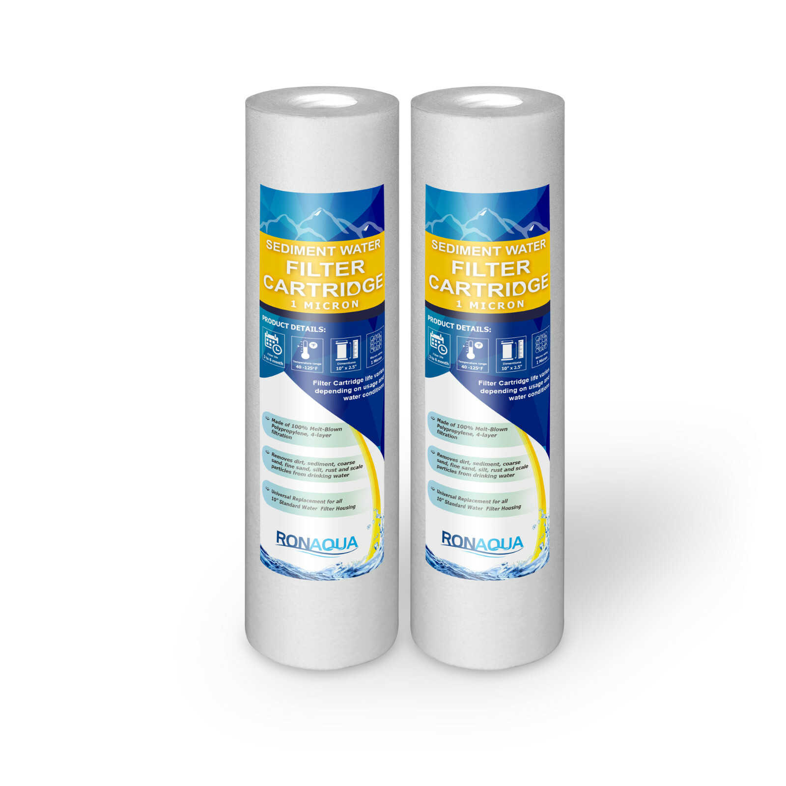 Sediment Water Filter Cartridge 1 Micron 10″x 2.5″, Four Layers of Filtration,