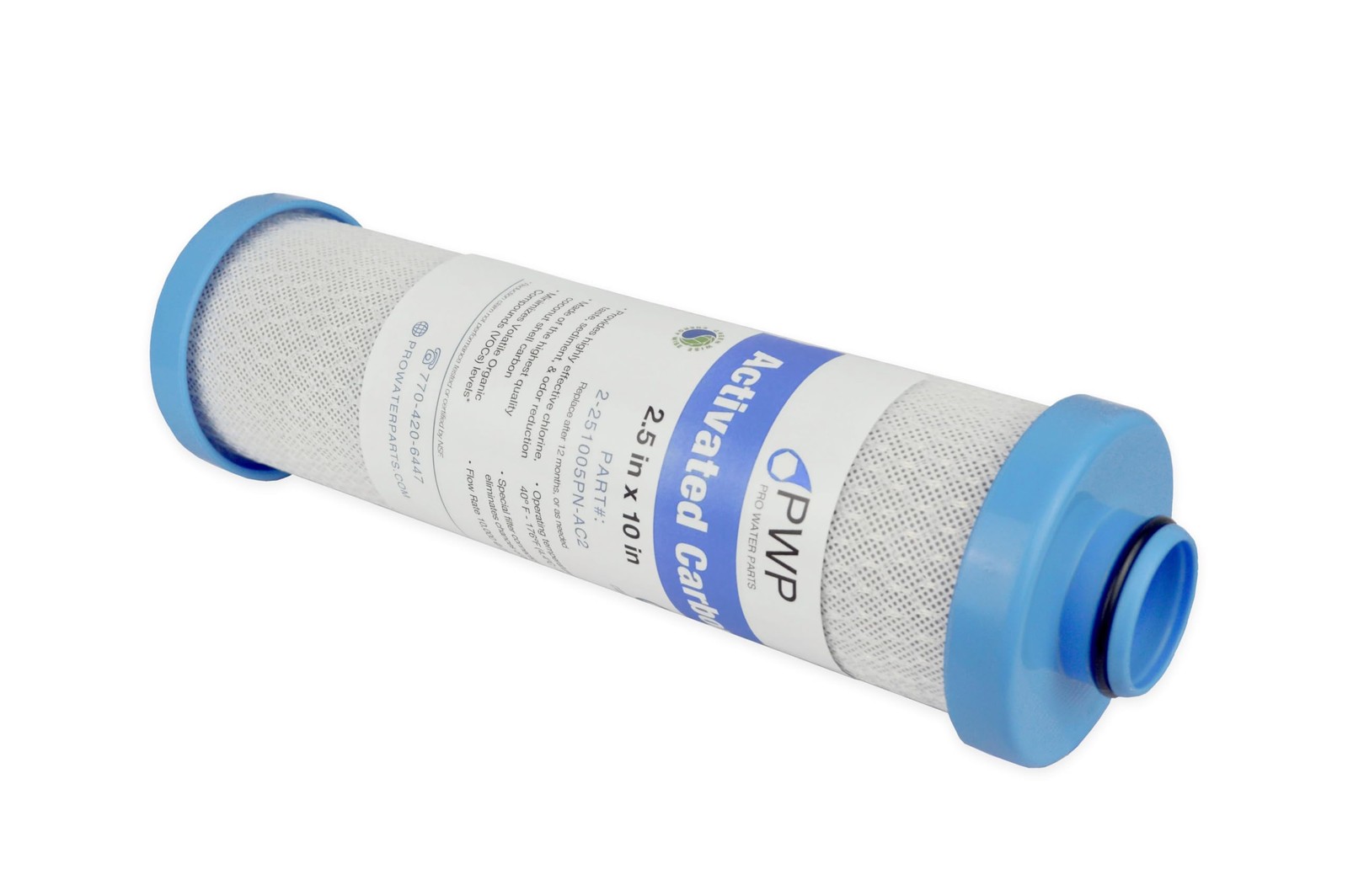 RV Water Filter Activated Carbon Block Push-Nipple 2.5 inches, White/Blue