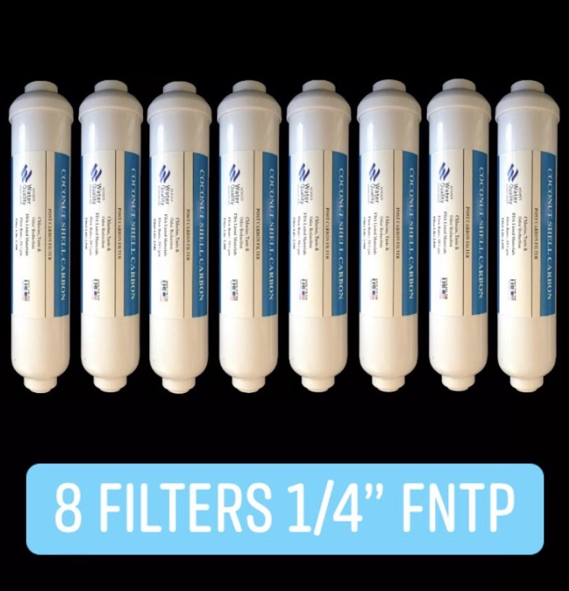 8 PK Reverse Osmosis Post Fridge GAC Carbon Inline Water Filters 1/4″ NPT Ports