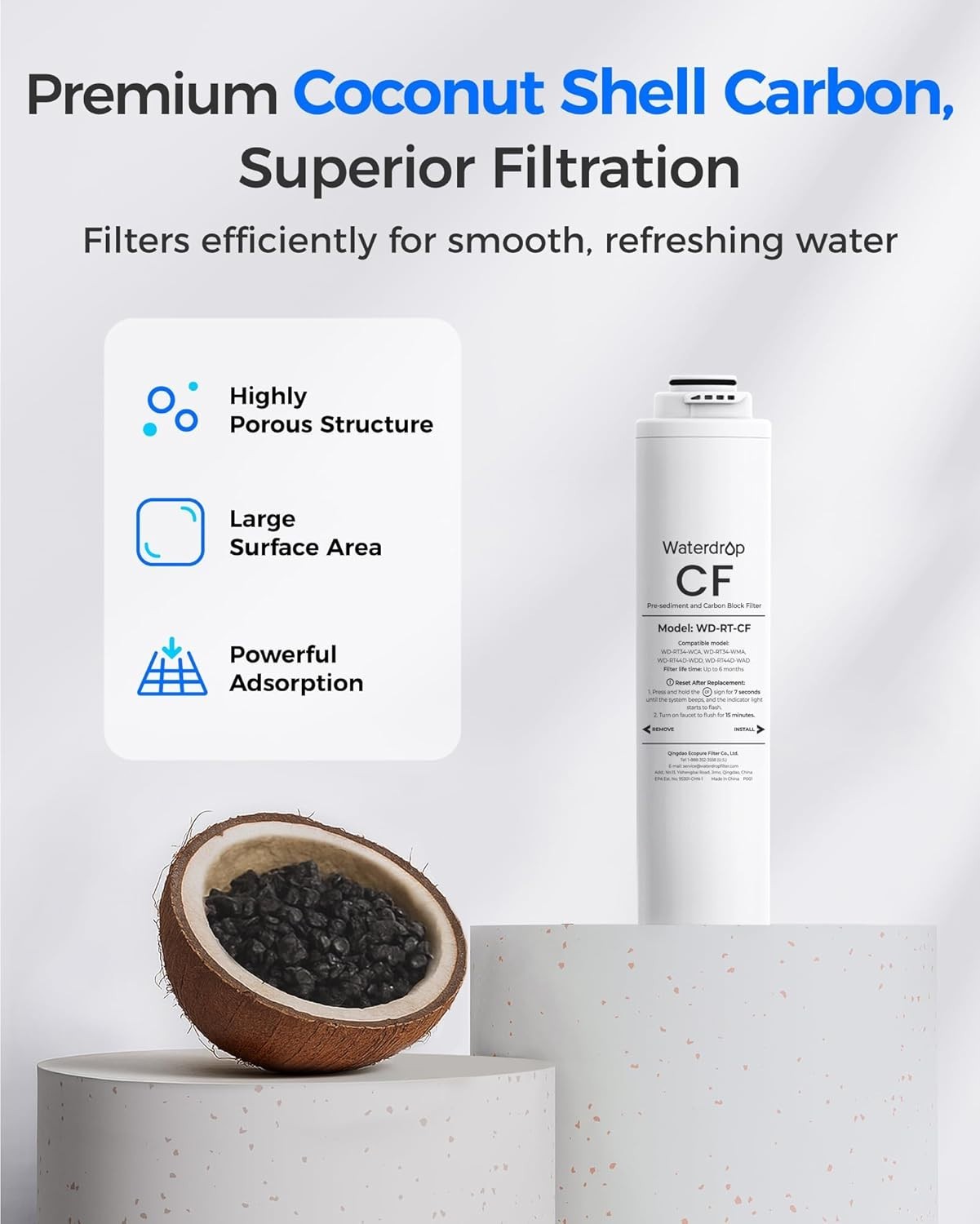 Waterdrop WD-RT-CF Filter, Replacement for WD-T3-T & WD-T3-C & WD-T3-M & WD-T4-A