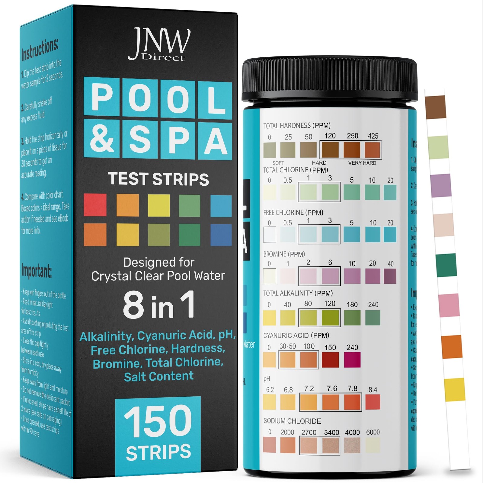 Pool Test Strips 8-in-1, 150 Quick and Accurate Hot Tub 150 strips