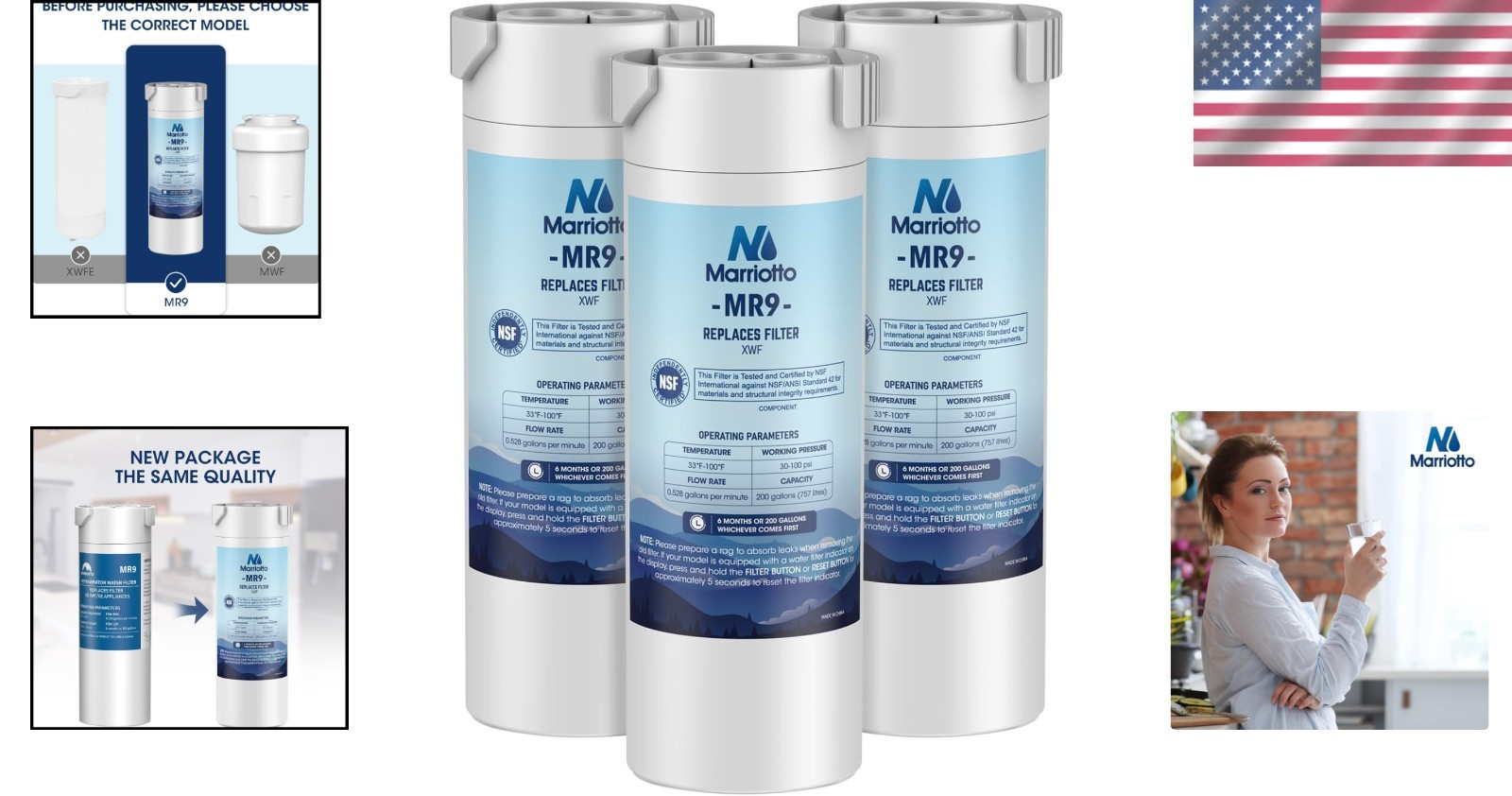 Replacement Water Filter 3 Pack NSF Certified for GE Side by Side Refrigerators