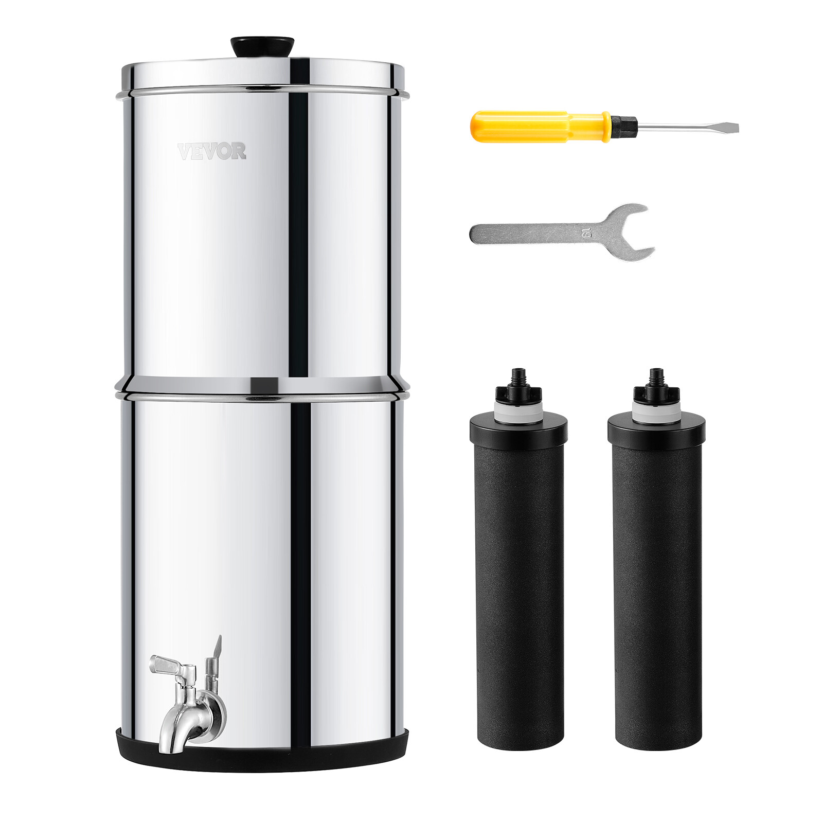 2.25G Gravity-fed Water Filter Countertop System Stainless Steel 2 Filters