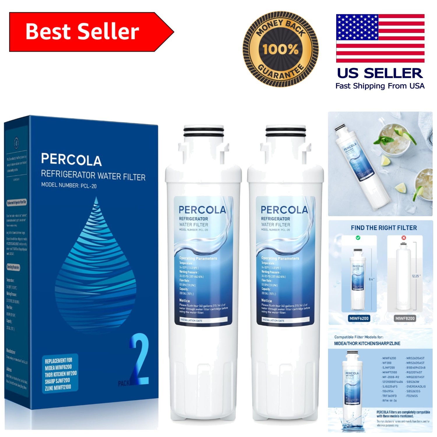 0.5 Micron Water Filters – Reduces Chlorine, Fits Multiple Fridge Models