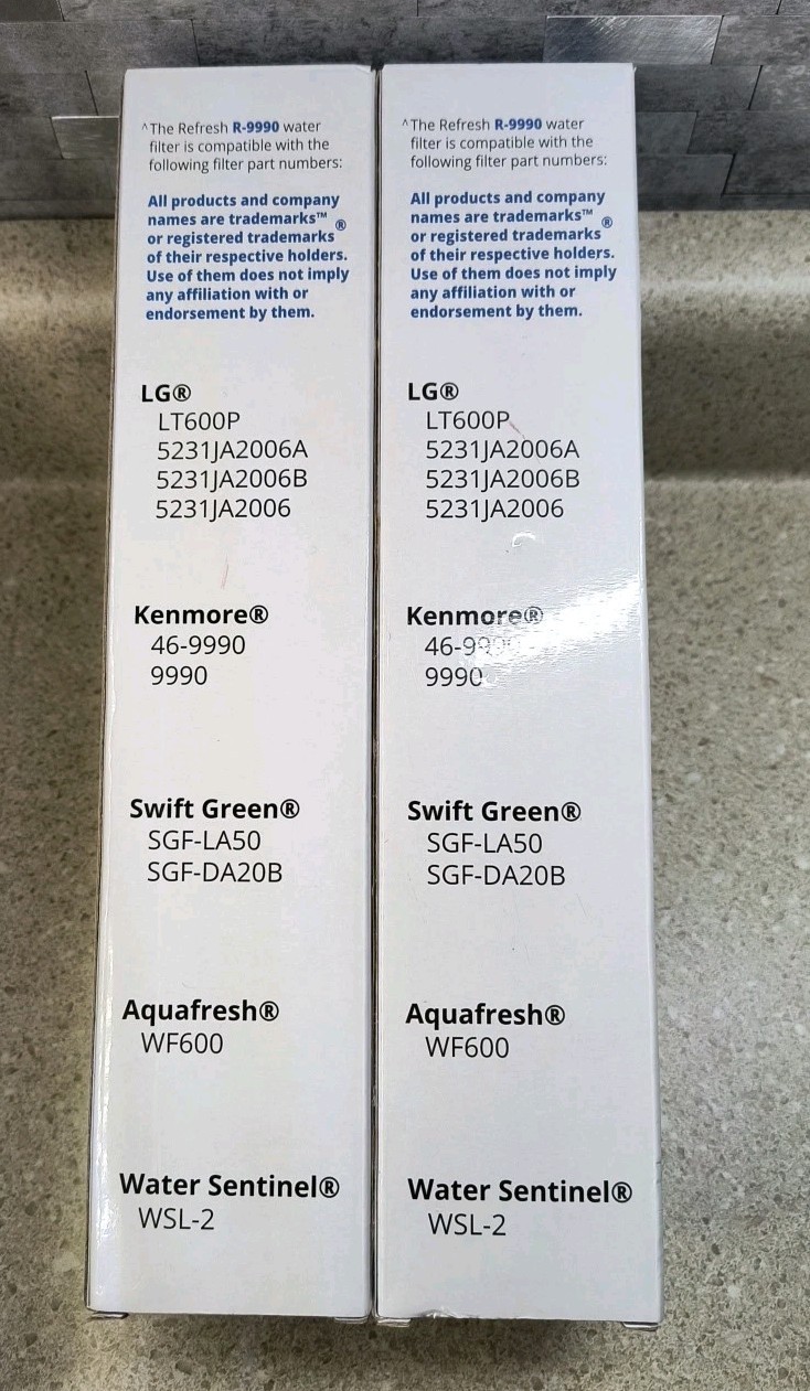 NEW ! Refresh R-9990 Replacement Refrigerator Water Filter 2-Pack,Factory Sealed