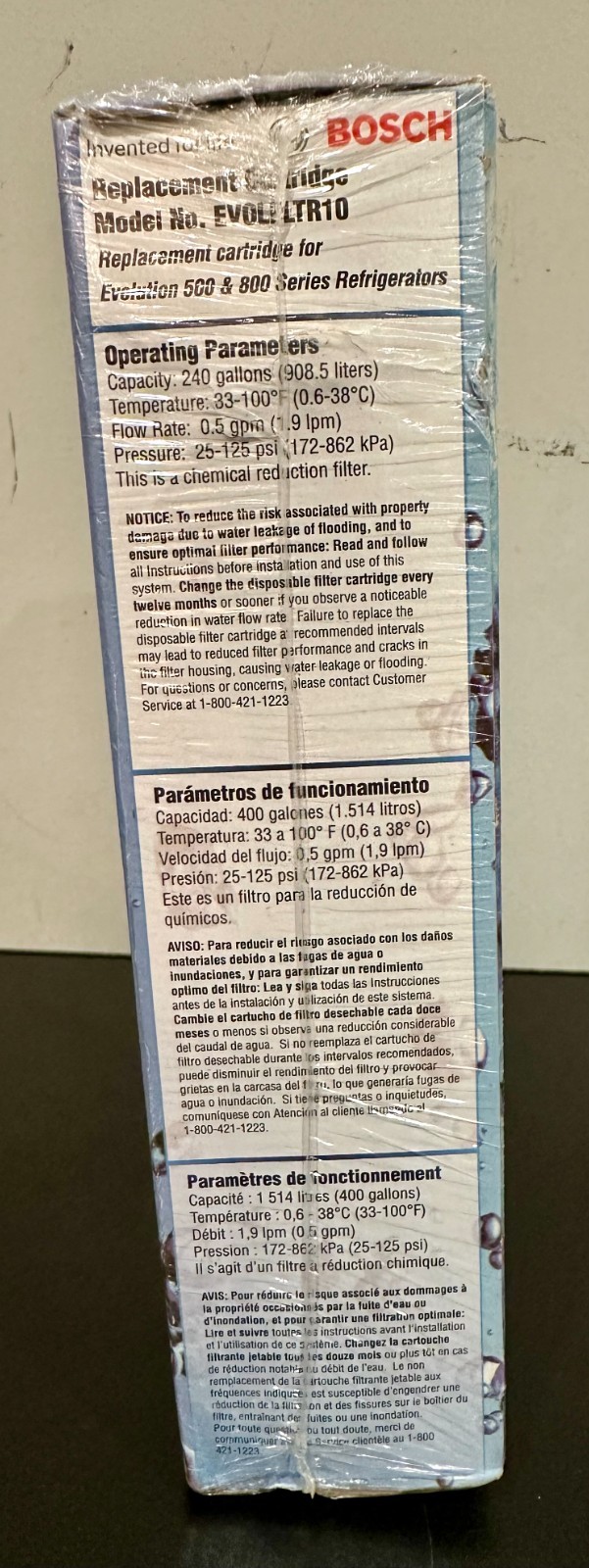 BOSCH Premium Ice & Water Filter Replacement Cartridge EVOLFLTR10 *NEW/SEALED*