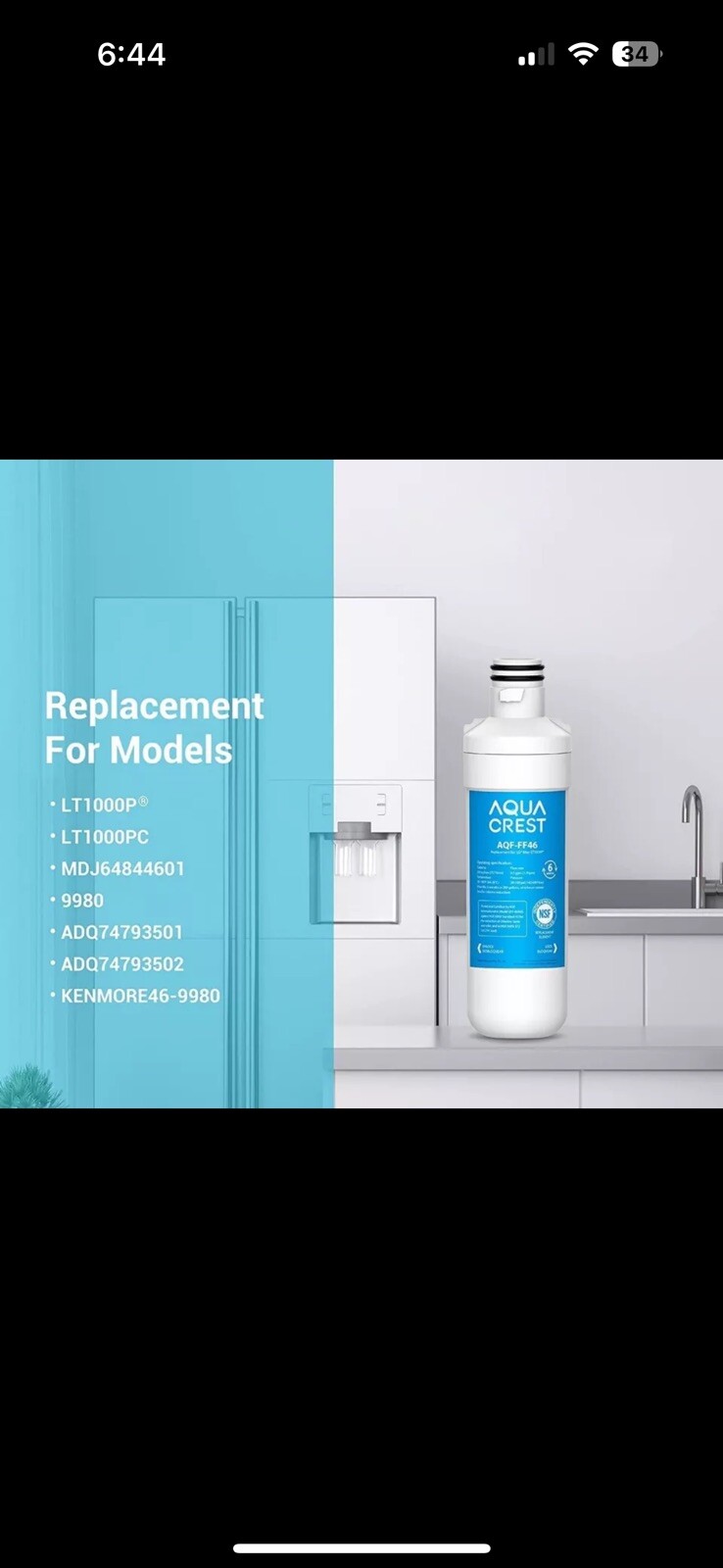 1 Aqua Crest AQF-FF46 NSF Certified Refrigerator Water Filter-Sealed For LT1000P
