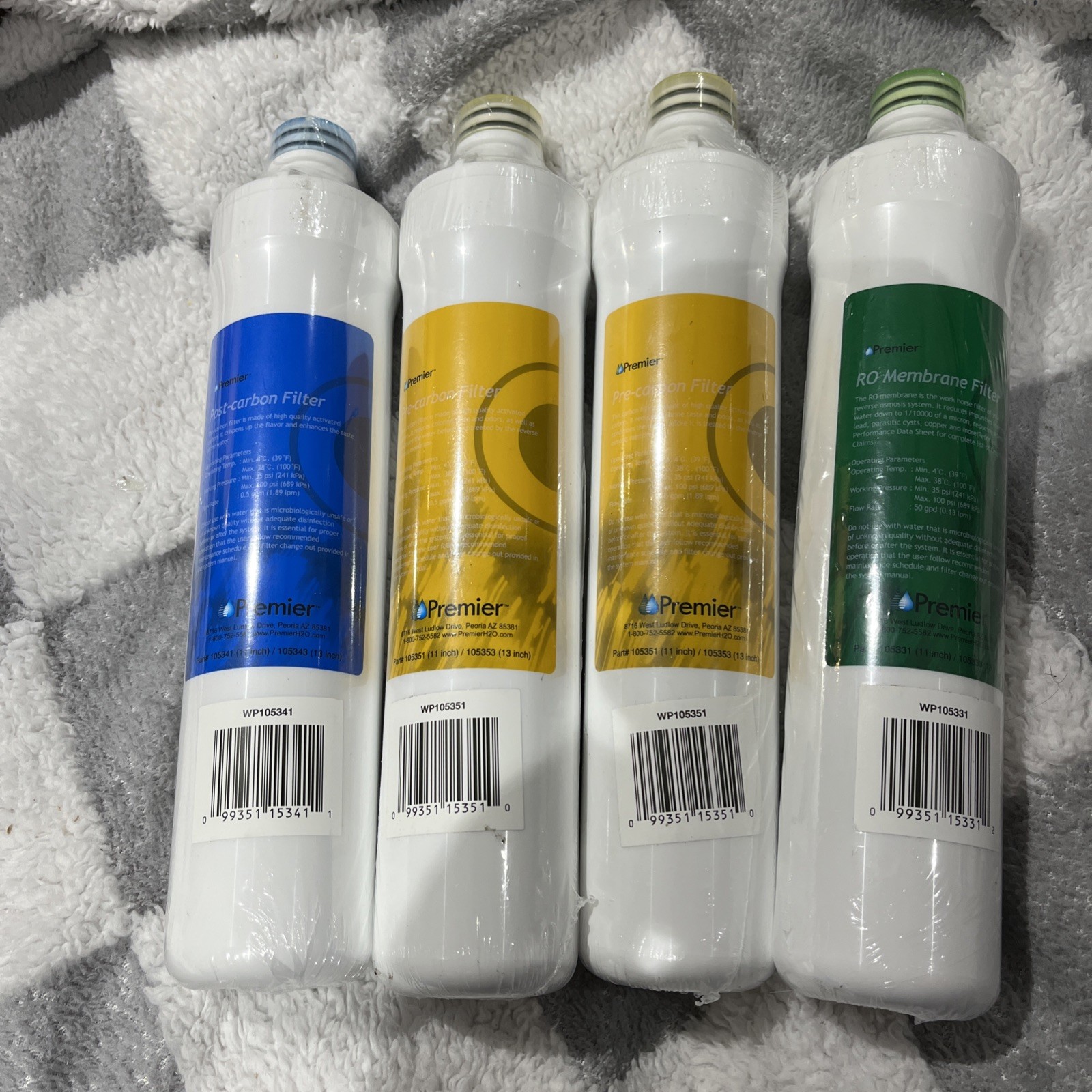 RO Water Replacement Cartridge 2 Yellow 1 Blue 1 Green Push Button, Sealed.