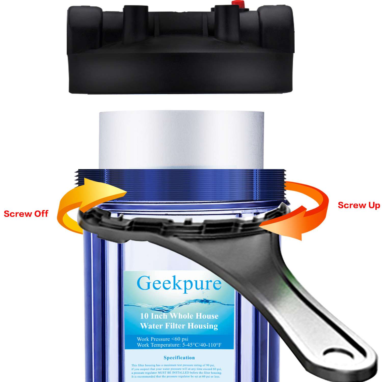 Geekpure Whole House 4.5″ x 10″ Big Clear Water Filter Housing 1″NPT Pack 2