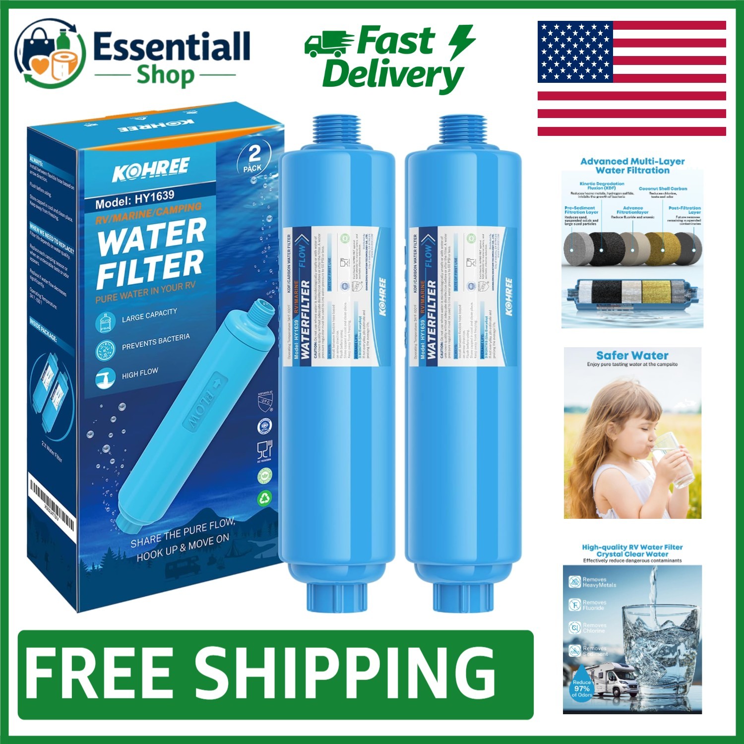 Versatile Carbon Fiber Water Filter – NSF Certified, 2 Pack for RVs and Boats
