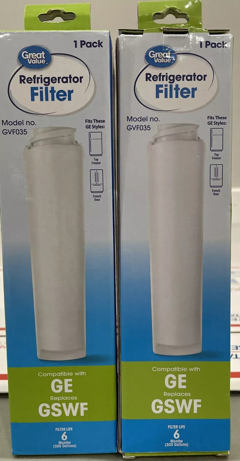 2 Great Value Refrigerator Filters Model No. GVF035 Compatible With GE repl GSWF