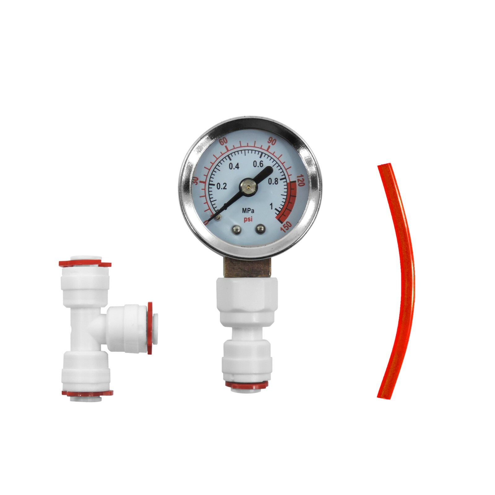 RO 1.5″ Dry Water Pressure Gauge x 1/4″ Tube Fitting +T Connector Quick