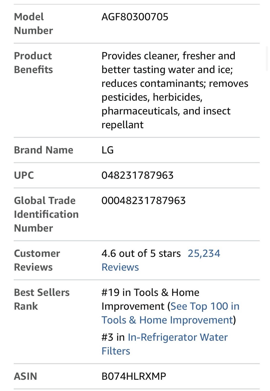 Genuine LG LT1000P/PC/PCS Water Filter Replacement Cartridge NEW SEALED