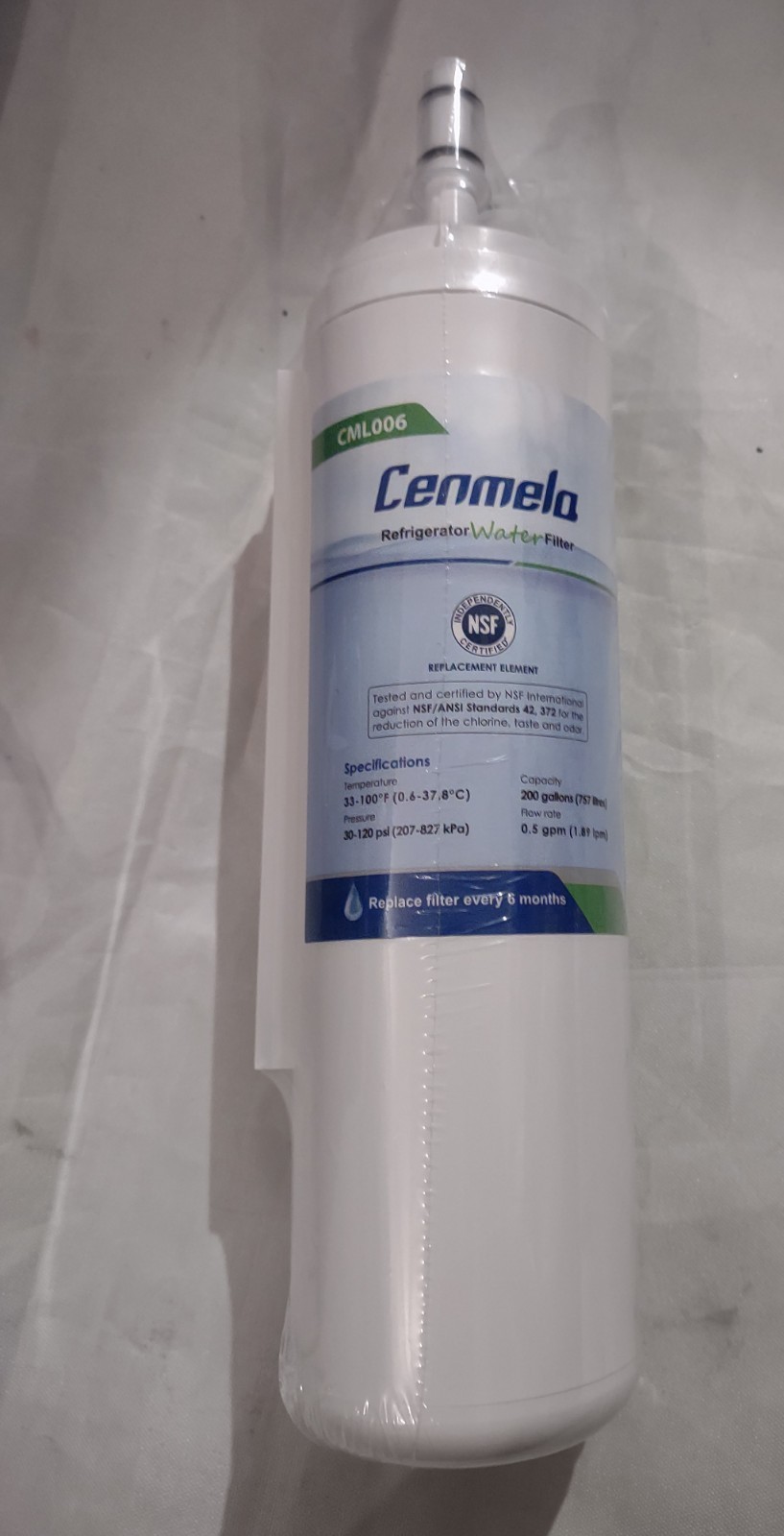 Cenmela Refrigerator Water Filter Replacement Element 30-120 psi CML006