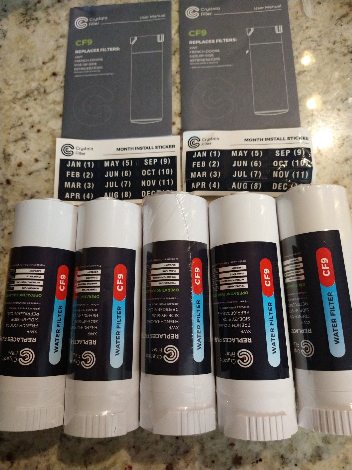 Crystala Filters 5 Pack Replaces Filters XWF, French Door & Side-by-side CF9 New
