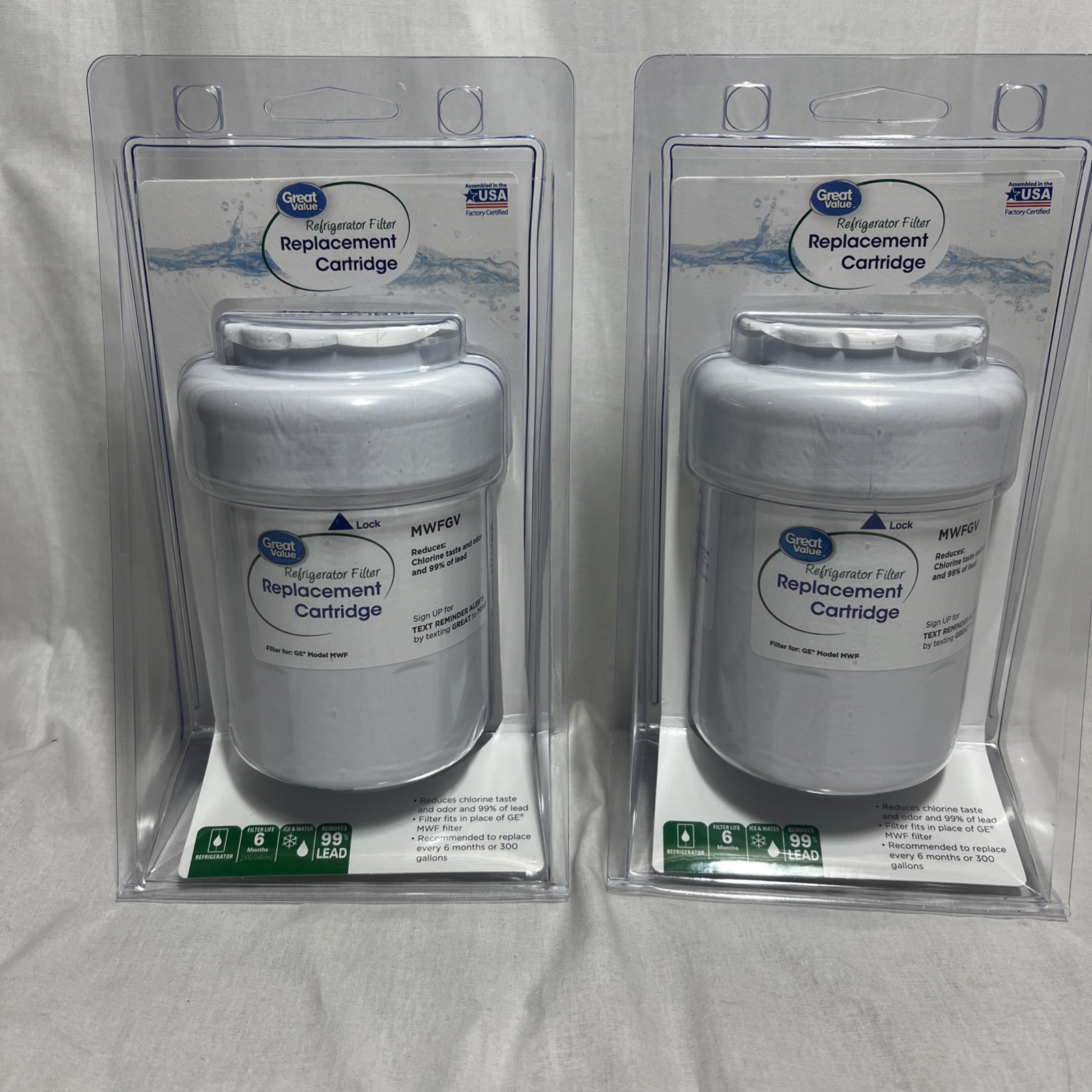 Great Value MWFGV Refrigerator Water Filter Replacement For GE MWF (2 PACK) New