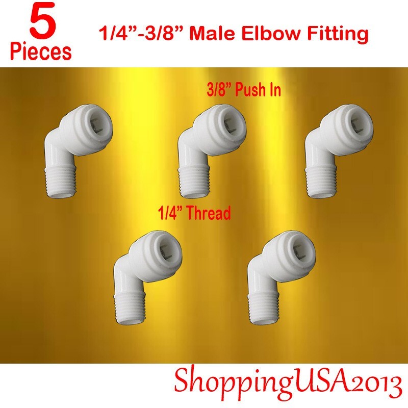 5 X 1/4″-3/8″ Male Elbow Fitting Connector Push In Thread RO Under-sink