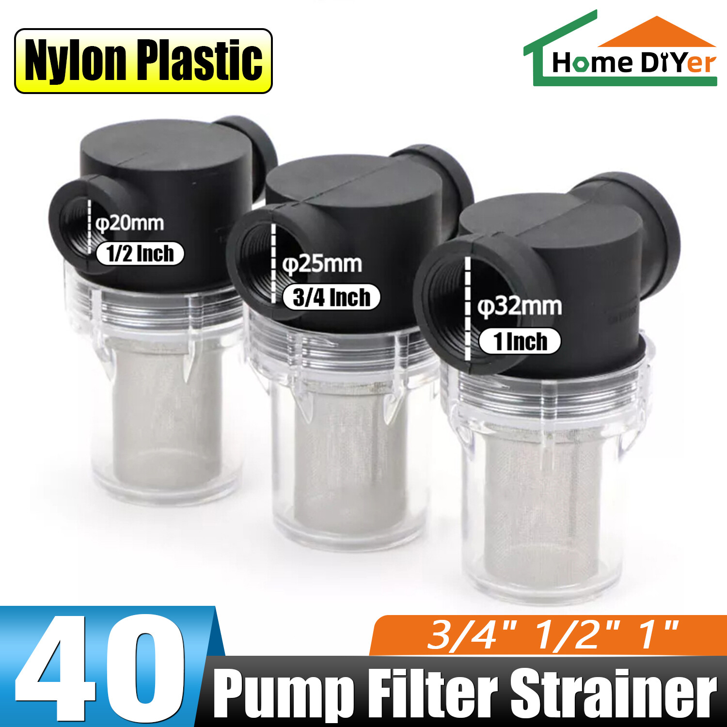 3/4″ 1/2″ 1″ Inline Filter Strainer Water Pump High Flow Pipeline Filter 40 Mesh
