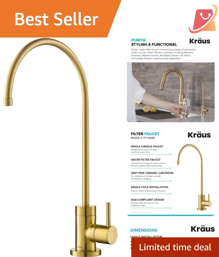 Kitchen Water Filter Faucet Brass 12-in Lead-Free Durable Modern Style