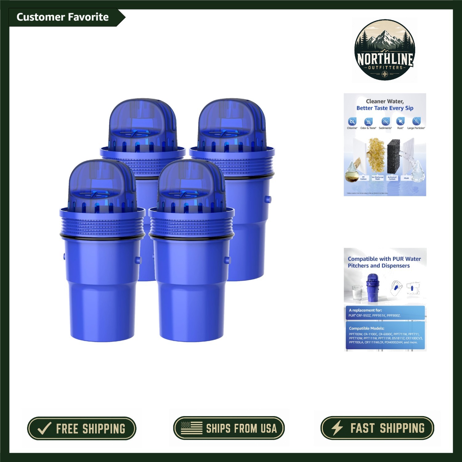 4-Pack 7010E PUR Water Filter Replacement – 60 Gallon Capacity for Pure Taste