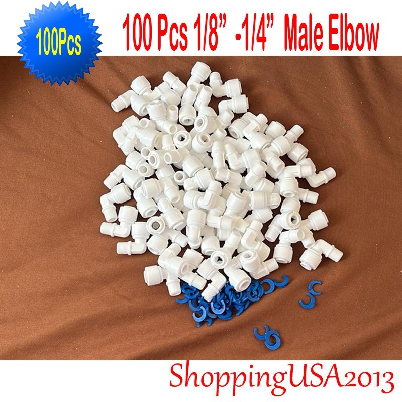 100 Pc 1/4″-1/4″ Male Elbow Fitting Connector Thread Push In RO Water Filter