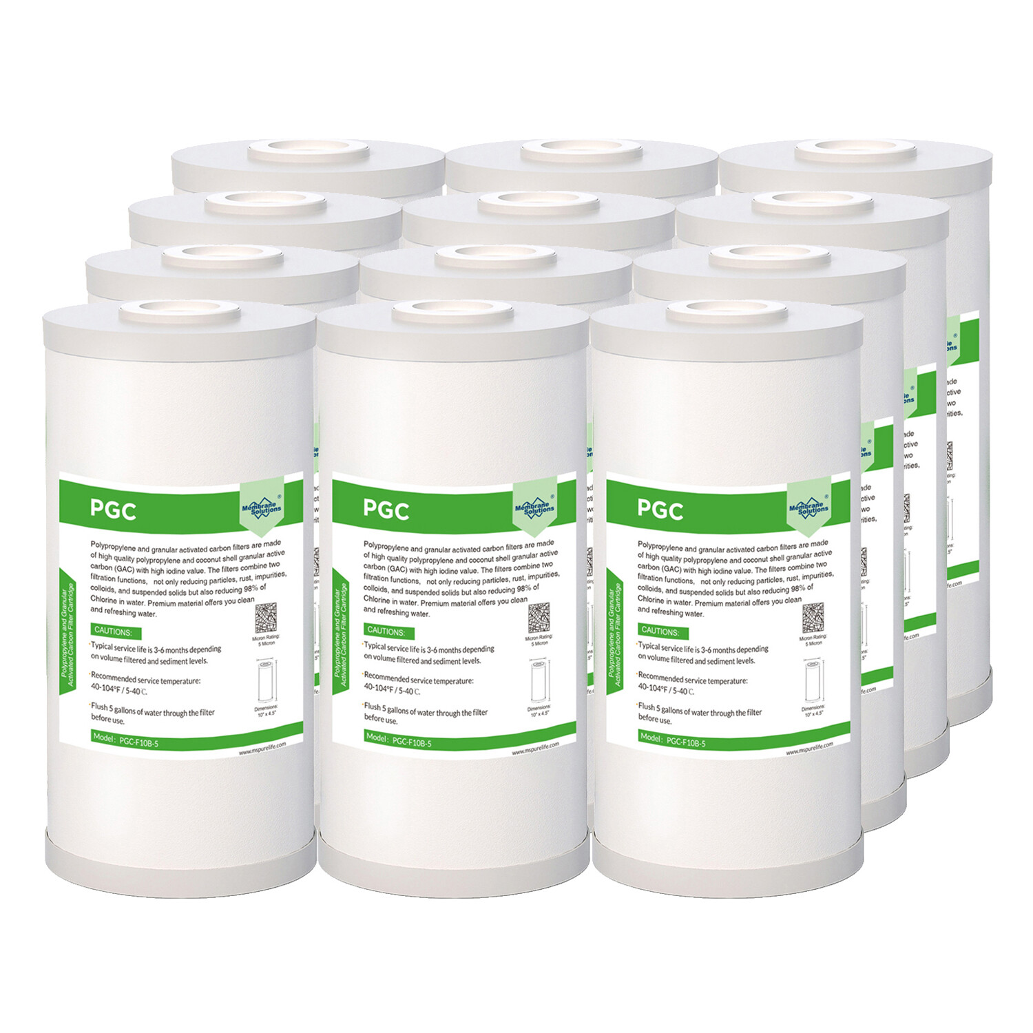 12 Pack 5μm 10×4.5″ Sediment Granular Activated Carbon 2in1 Water Filter Replace