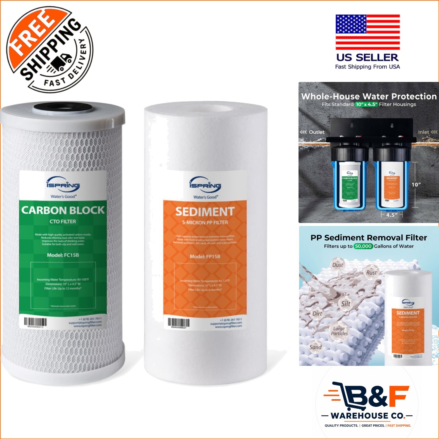 2-Pack 4.5″ x 10″ Sediment & CTO Carbon Filters – Clean Water Solutions