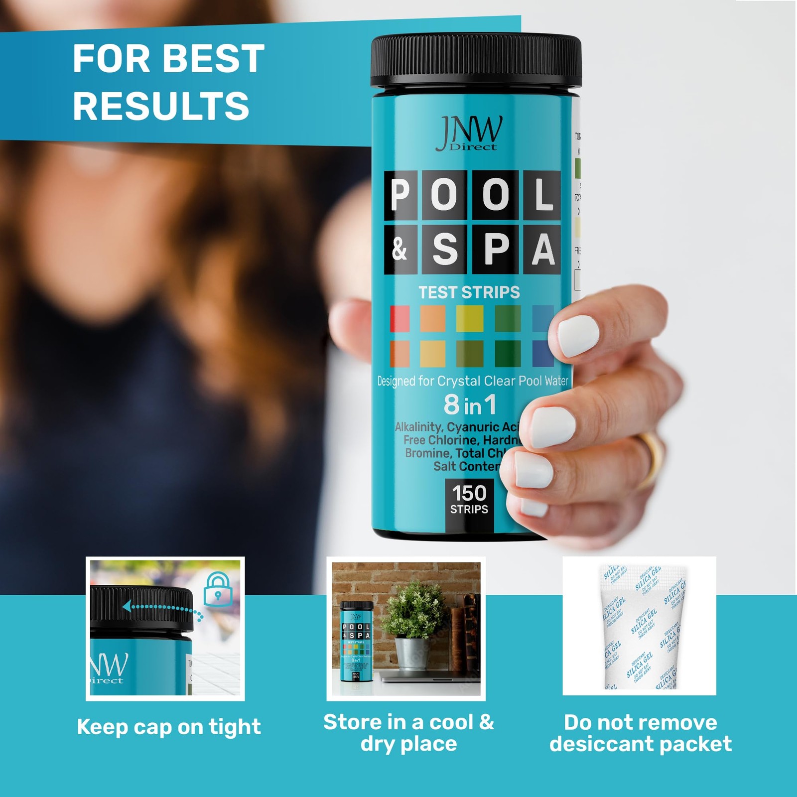 Pool Test Strips 8-in-1, 150 Quick and Accurate Hot Tub 150 strips