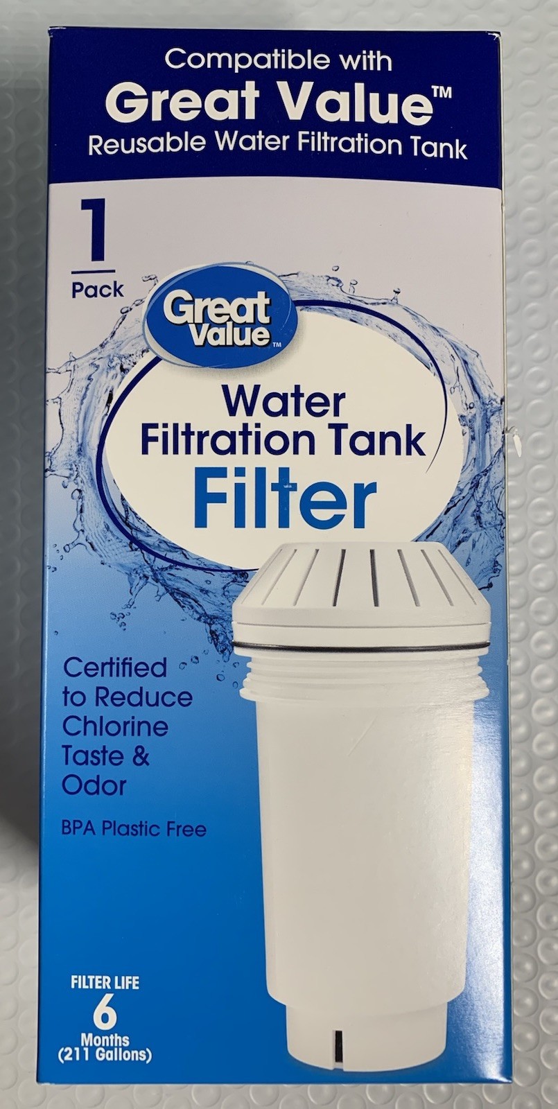 Great Value Water Tank Filter 6 Month Life Reduce Chlorine Taste & Odor BPA Free