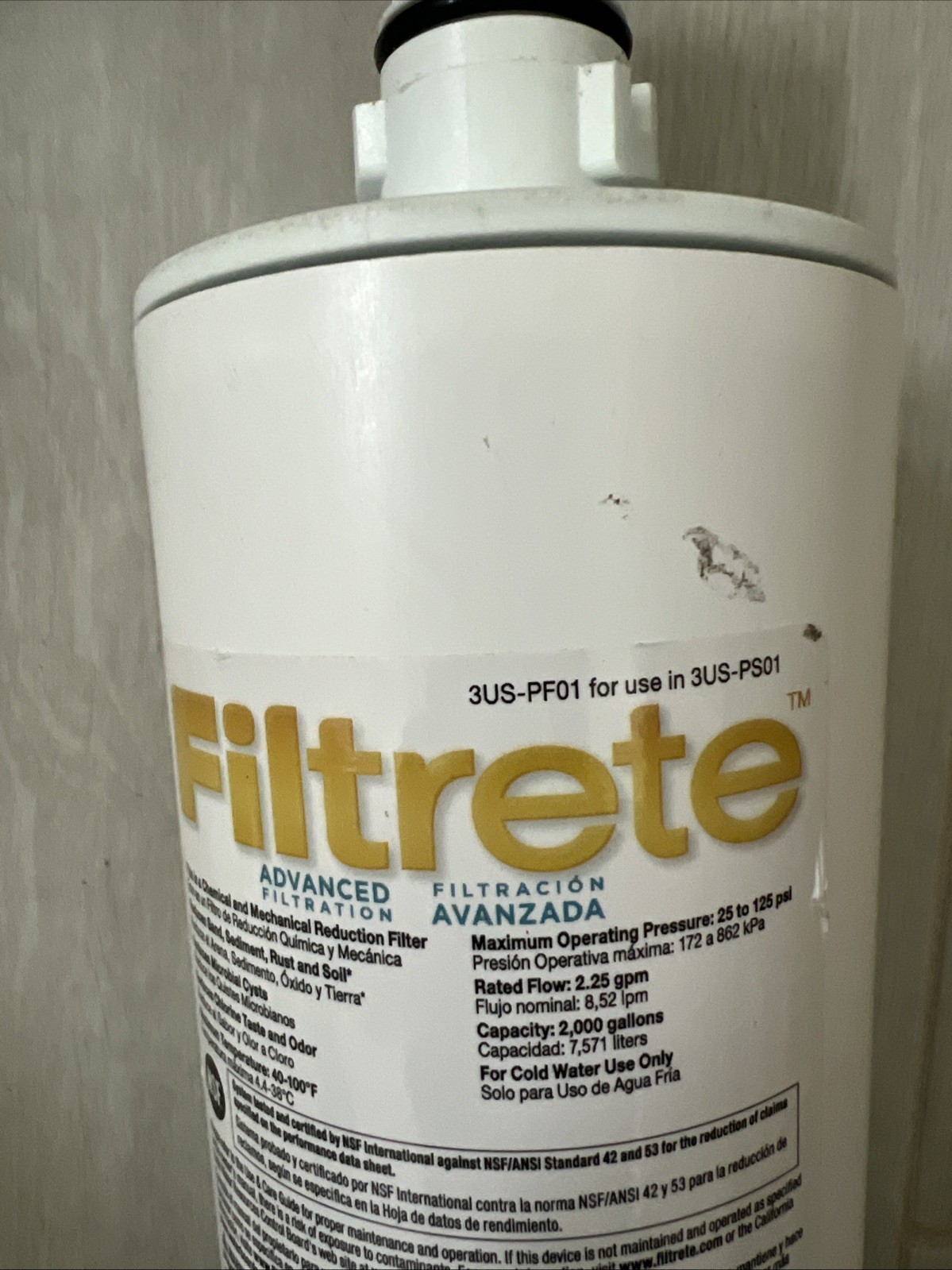 Filtrete Advanced Under Sink Quick Change Water Filtration Filter 3US-PF01,