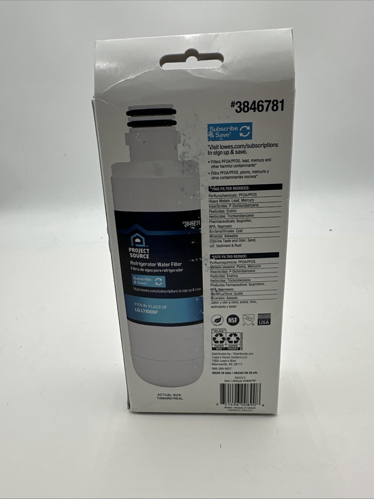 Project Source 6-Month Twist-in Refrigerator Water Filter L-5-2 Fits LG #3846781