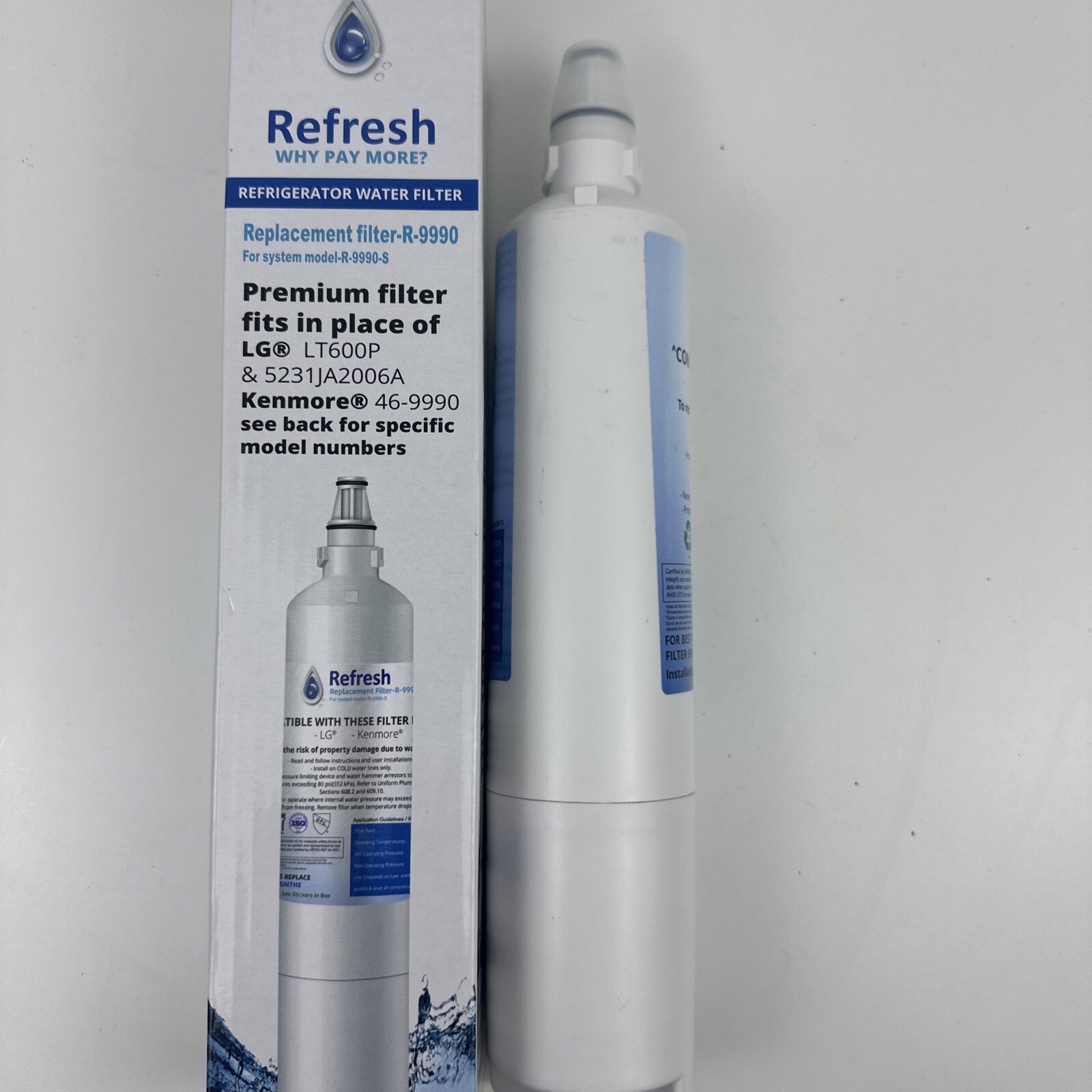 Refresh Replacement Filter R-9990 LG/Kenmore Refrigerators New In Open Box