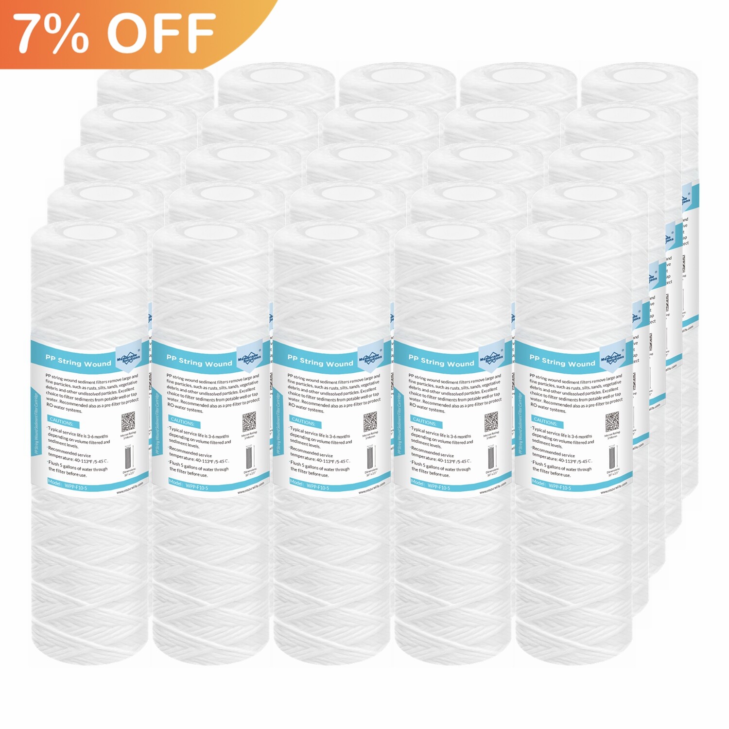 25 Pack 10″ x 2.5″ String Wound Sediment Water Filter Whole House RO Replacement