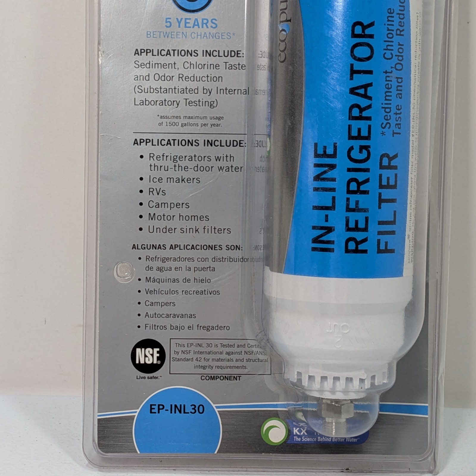 Ecopure EPINL30 In-Line Refrigerator Ice Maker 5-Year Water Filter 10033 Sealed
