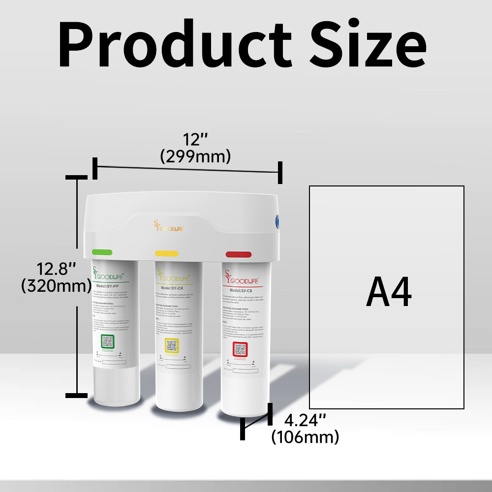 SYGOODLIFE 3-Stage Under Sink Water Filter System Reduces Fluoride,Chlorine，scal