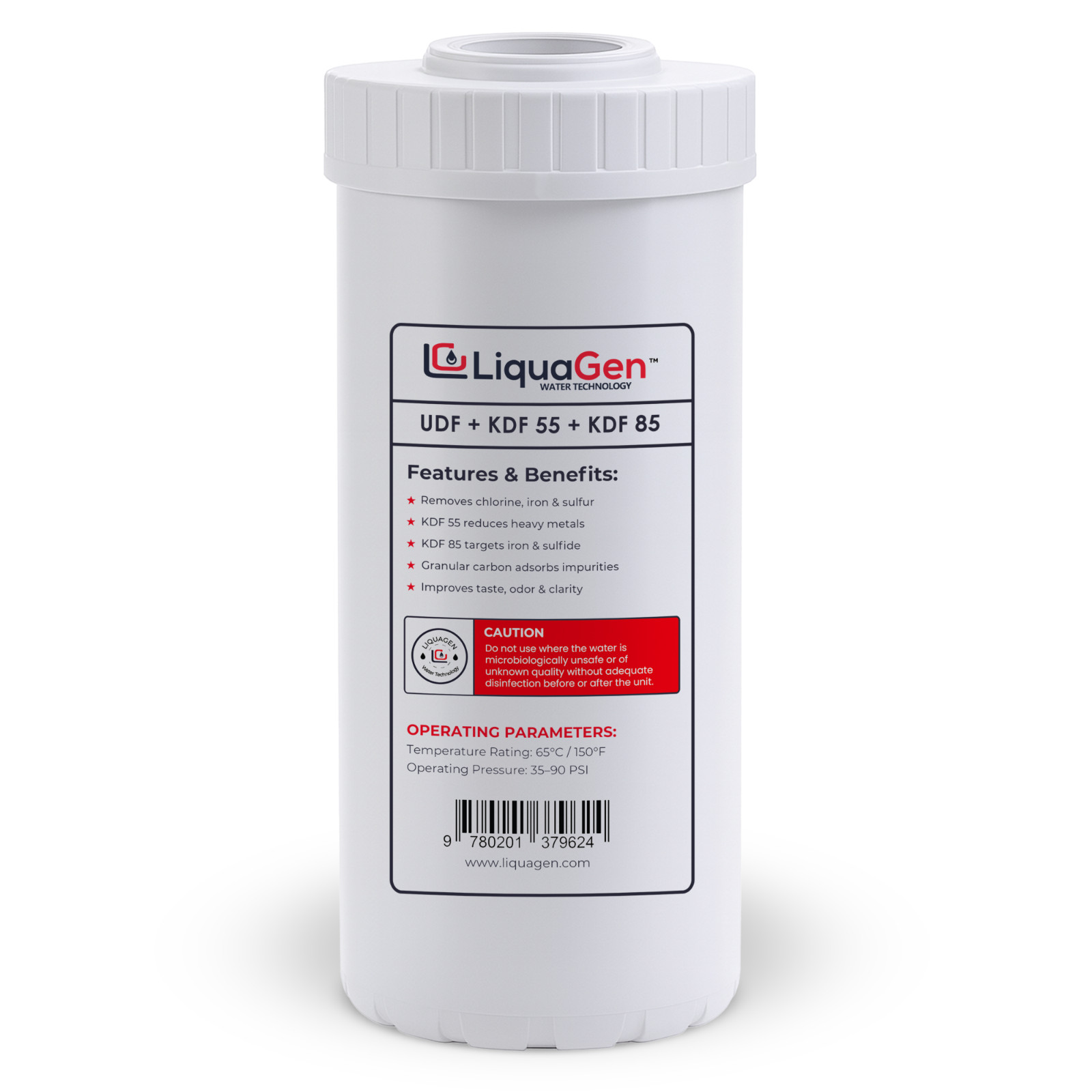 LiquaGen 4.5″ x 10″ GAC/UDF + KDF 55 + KDF 85 Filter Cartridge