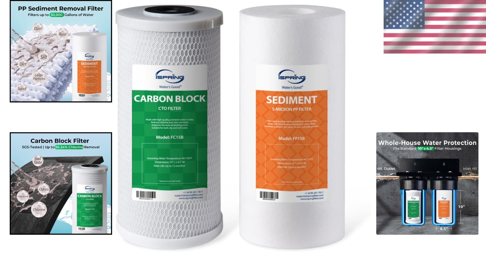2-Pack 4.5″ x 10″ Sediment & CTO Carbon Filters – Clean Water Solutions