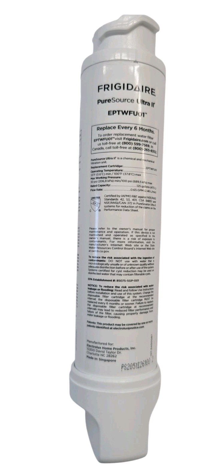 FRIGIDAIRE EPTWFU01 PureSource Ultra II Refrigerator Water Filter, 1 Count White