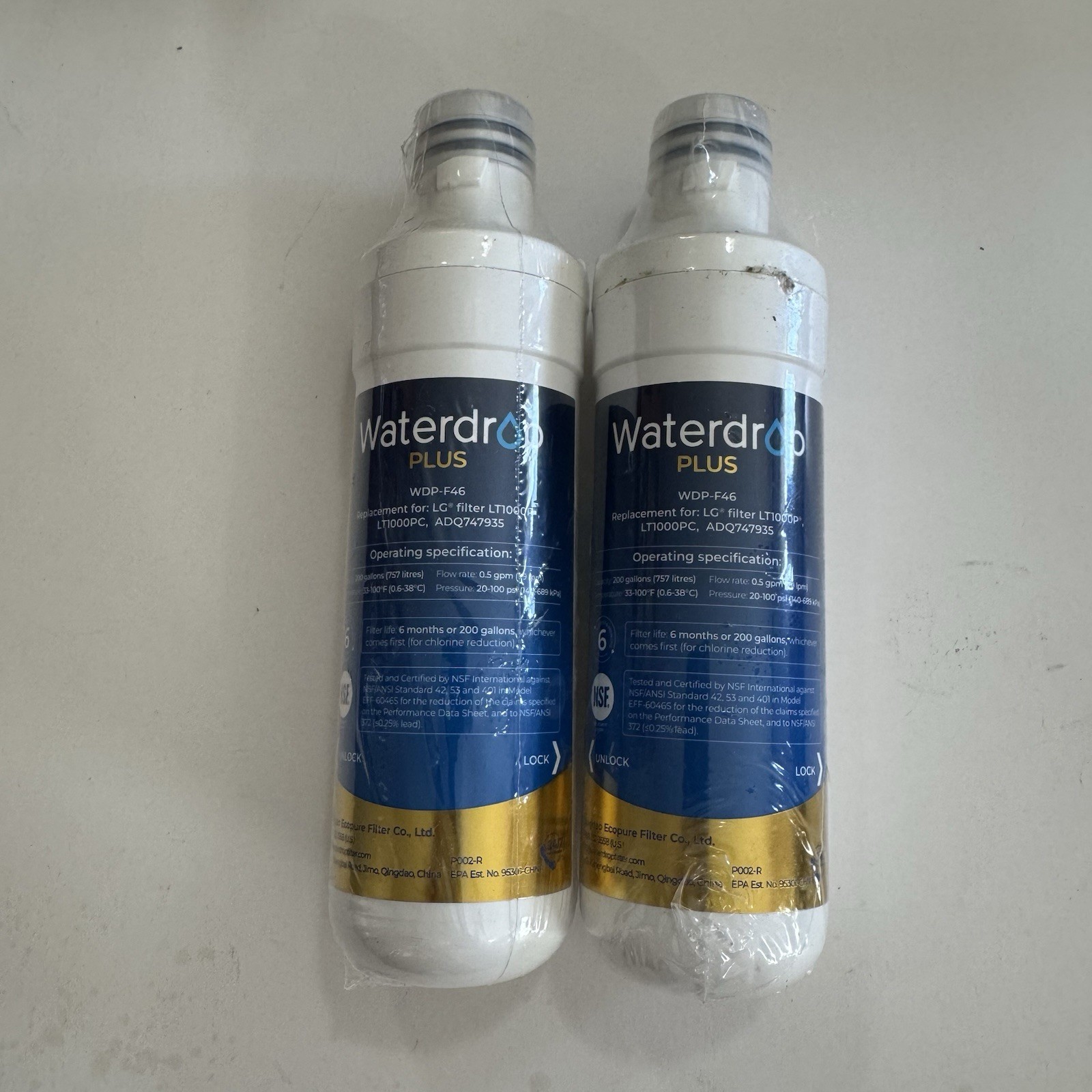 Waterdrop Plus WDP-F46 Refrigerator Water Filter For LG Kenmore 2 Pack New E45
