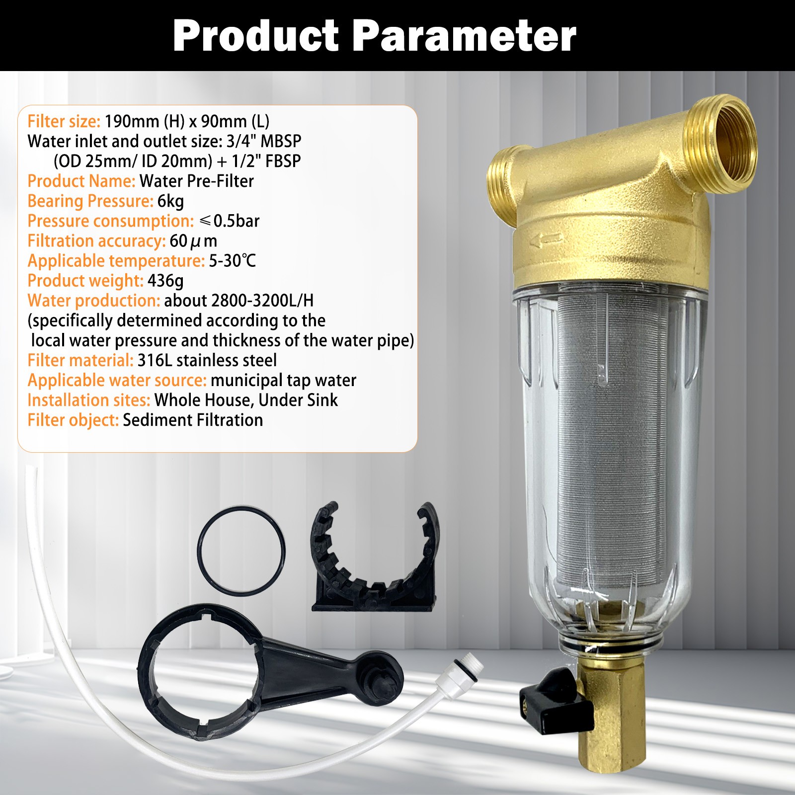60μm Whole House Water Pre-Filter System Reusable Spin Down Sediment Filter