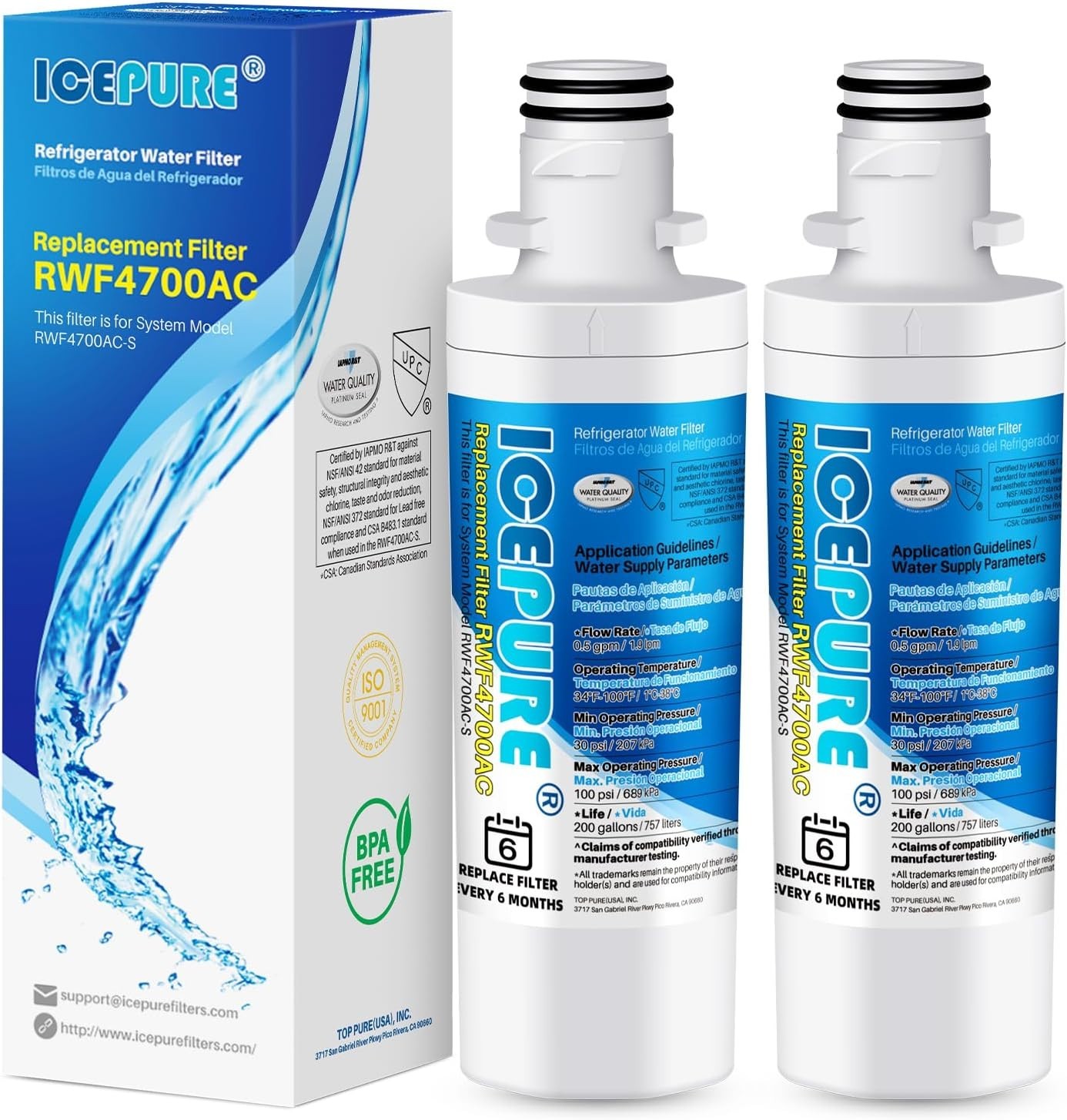 2PK ICEPURE RWF4700AC Water Filter for LG LT1000P ADQ747935 ADQ74793502 469980